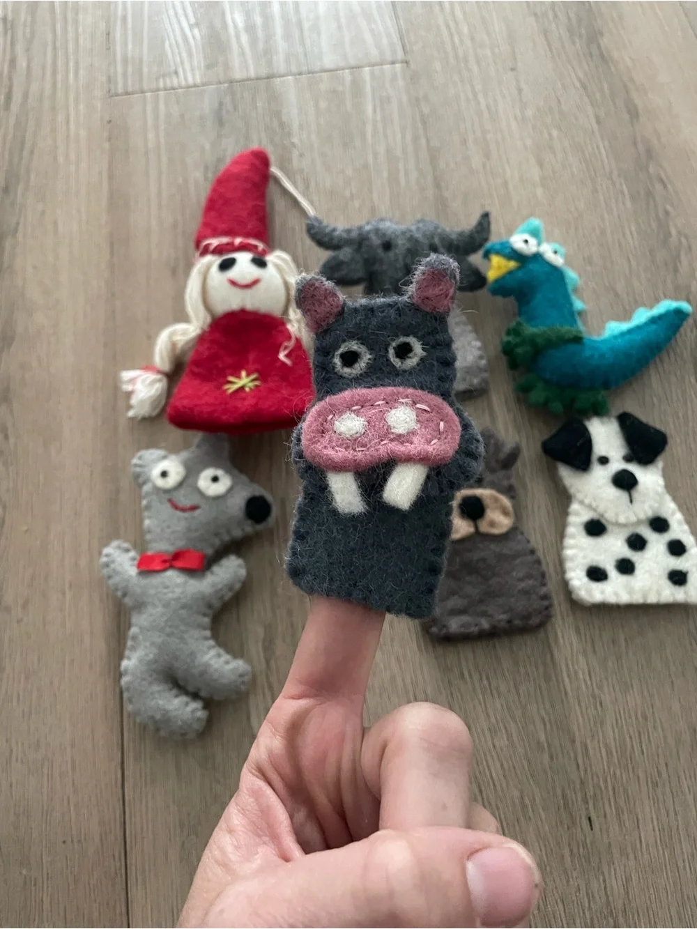Handmade Felt Doll and Animal Finger Puppet Set for Kids